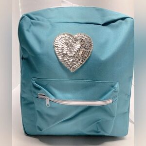 Kid’s Blue Backpack, Rhinestone Heart Appliqué